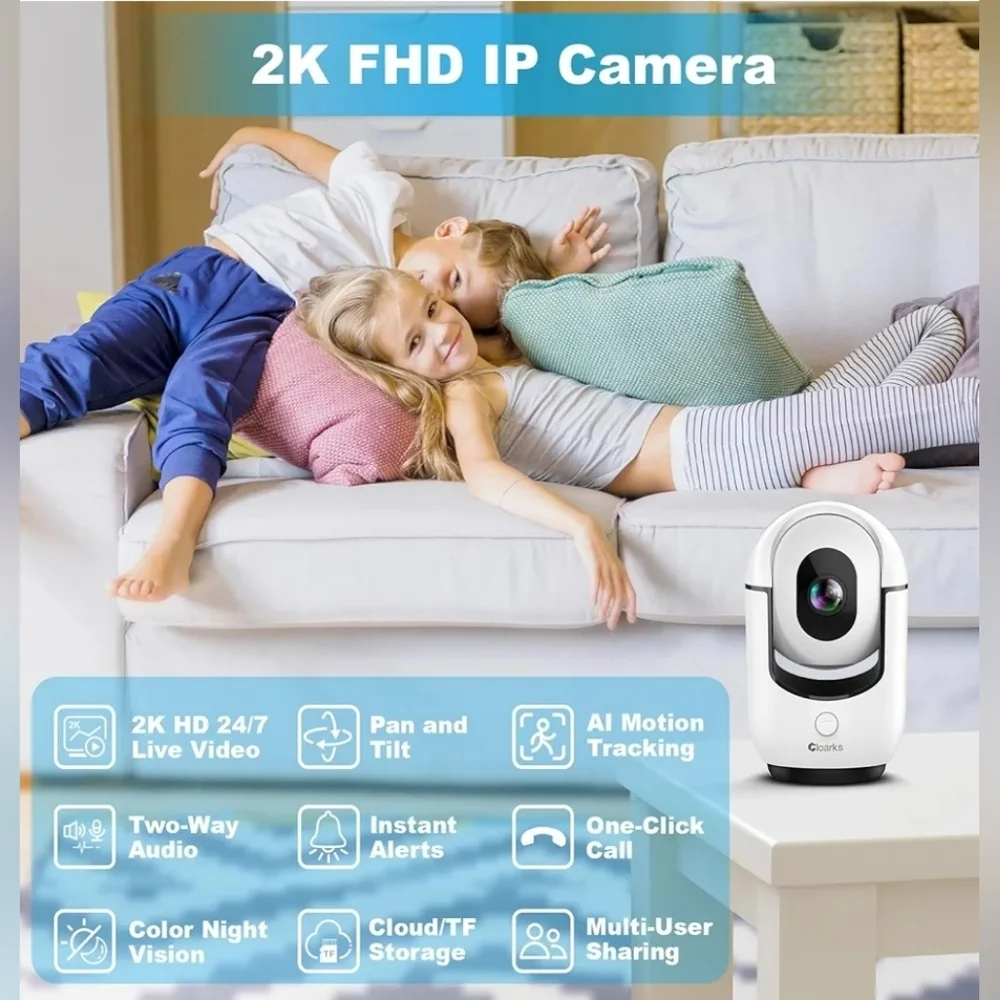 Cloarks 2K Pan/Tilt Security Camera, WiFi Indoor Camera New In Box